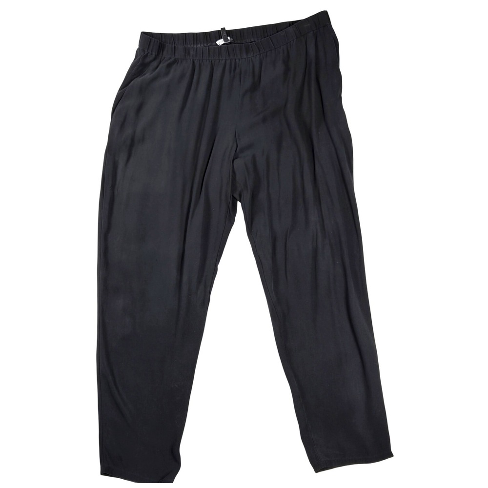 Women's Eileen Fisher XL Black 100% Silk Elastic Waist Pants Lightweight
